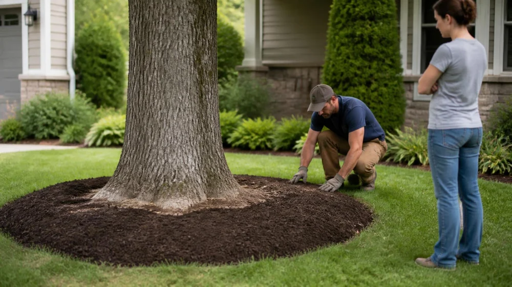 Mulch Near Trees: Set Depth and Keep Trunks Clear