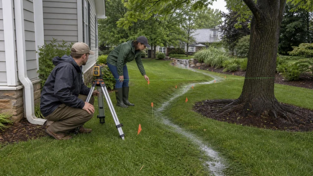 Yard Drainage Swale: Plan Grade, Outlet, and Erosion Control