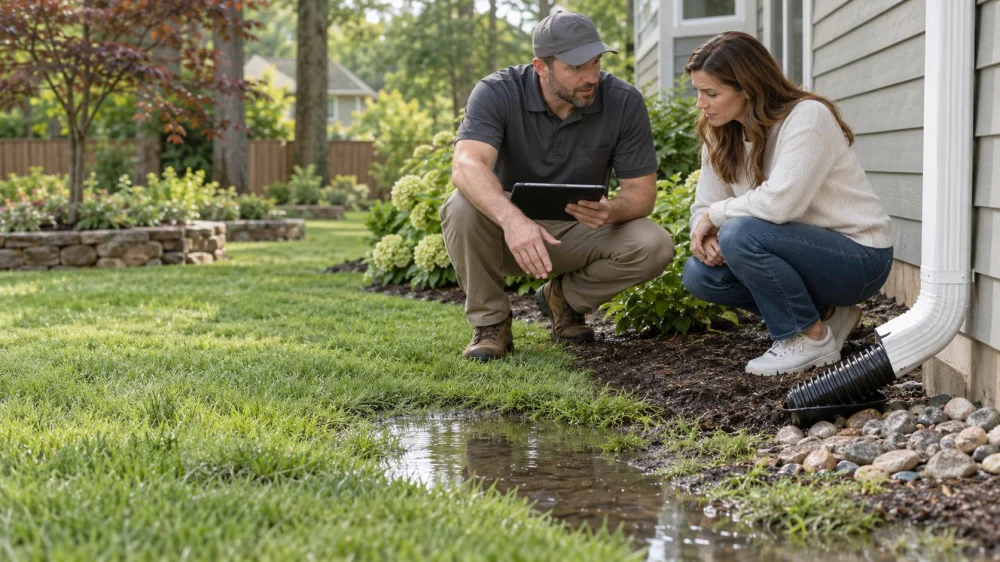 Garden Drainage Walkthrough: Slope, Ponding, and Downspouts